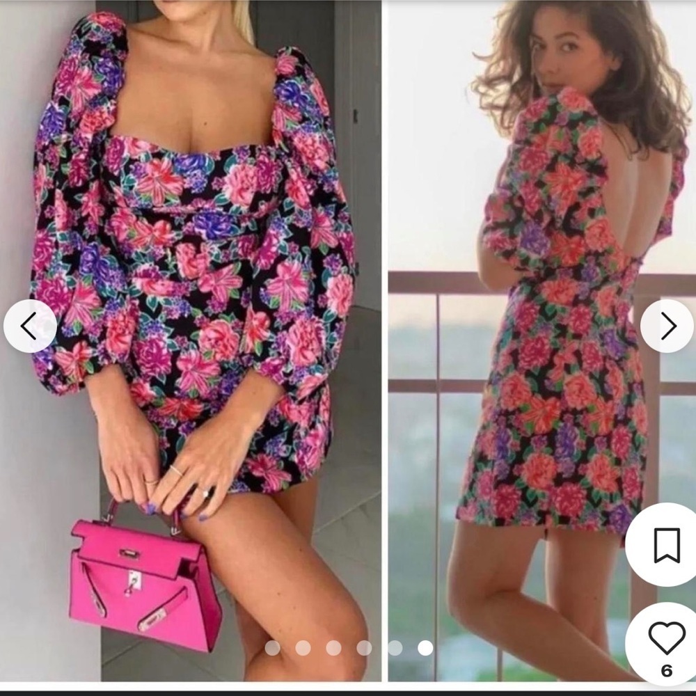 NWT Zara Floral Belted Pink Purple Puff Sleeve Mini Dress Zinnia Cottagecore XS. - Picture 16 of 16